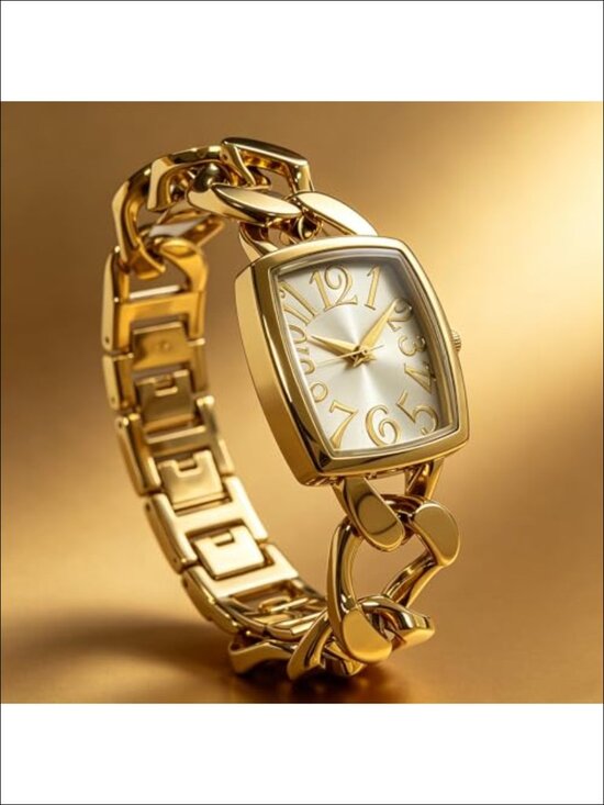 Women\'s Gold Metal Chain Bracelet Watch with Arabic Numerals, Easy Reader, 30m main image 4